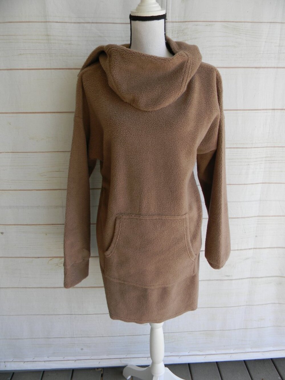 NWT BLUIVY BROWN FLEECE HOODED TUNIC HOODIE COZY SZ L